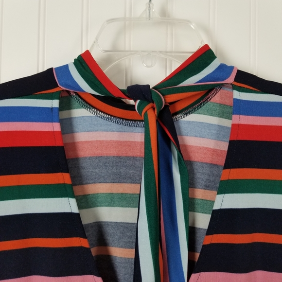 Eloquii Rainbow Striped Fit and Flare Dress Women's Size 18 Low Back Tie Neck - Picture 9 of 10